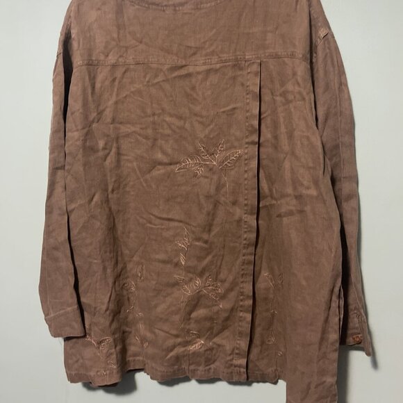 J Jill Women Large Green Duster Linen Pockets Embroidery Button Lagen look Boho - Picture 9 of 14